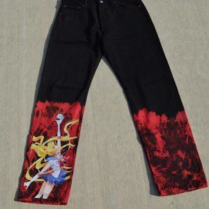 Madeinsanity Custom 1 of 1 Sailor Moon Blood Red Denim Levi"s